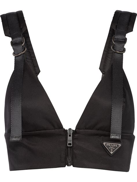 prada black crop top|prada nylon off shoulder top.